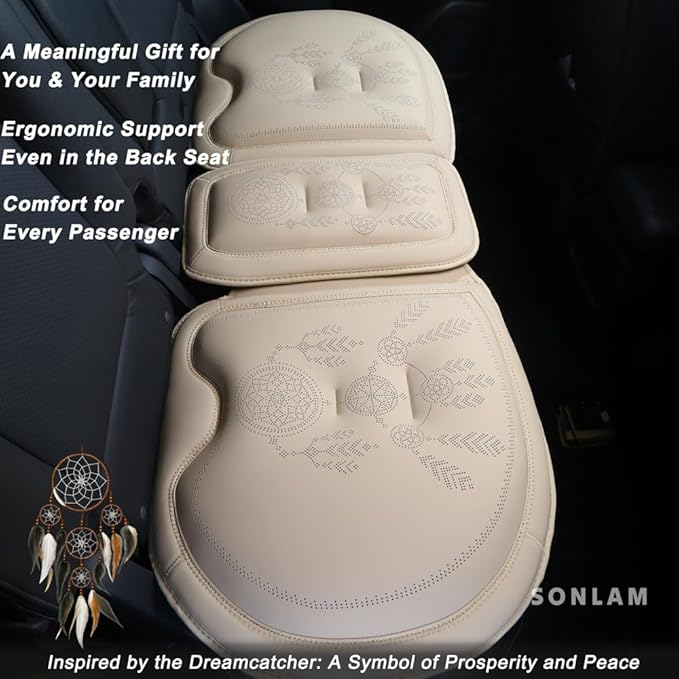 Comfort Dreamcatcher Car Seat Cushion Non-Slip - Relaxing, Optimal Support & Posture for Long Drive (Full Set (Beige))