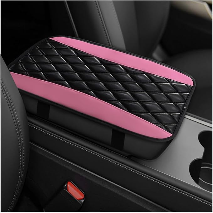 Car Center Console Cushion Pad, 12.6"×7.5" Waterproof Leather Armrest Seat Box Cover Protector, Soft Comfortable Anti-Scratch Arm Rest Console Pad for Most Cars Trucks SUVs (Pink)