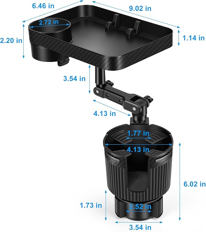 Car Cup Holder Tray, Car Food Tray for Eating with Phone Holder, Large Car Cup Holder Expander with Adjustable Base, Fit in 2.52-3.54 inch Car Holder, Road Trip Essentials