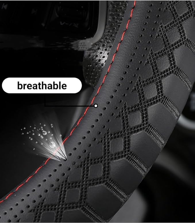 Wood Car Steering Wheel Cover Rubber Inner Ring All Car Universal Four Seasons Universal Thin Fiber Leather Anti-Slip 16 17 18 19inch for Truck (18inch, Black)