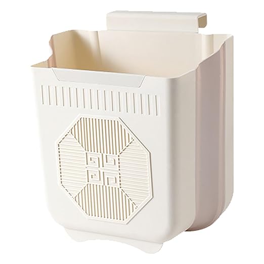 YIKANGHENG Foldable Hanging Trash Can, 8.5 Inch x 8 Inch x 4.72 Inch White Plastic Kitchen Waste Bin (M)