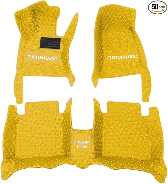 Custom Floor Mats for Cars，Luxury Full Coverage All Weather Car Floor Mats，Leather Car Mat Set ， Floor Mats for 99% of Cars, Trucks & SUVs (Yellow)