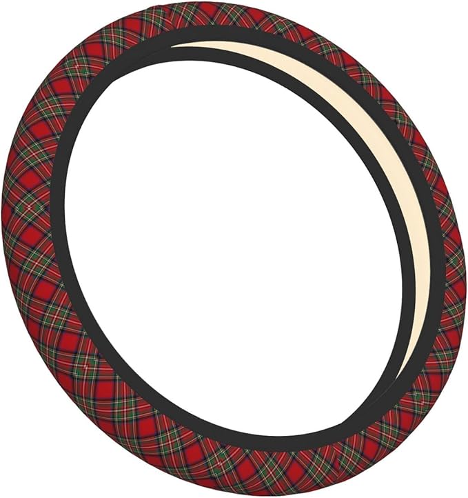 Thickened Elastic Steering Wheel Cover, Plaid Tartan Clan Stewart Red Green Pattern Ultra, Soft, Breathable, Fit for Cars, SUVs, Trucks, Stylish Comfortable Grip