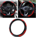 Car Steering Wheel Cover, 15 inch Carbon Fiber Microfiber PU Leather Elastic Steering Wheel Protector for Unisex, Anti-Slip Breathable Car Interior Accessories for Most Cars (Red)