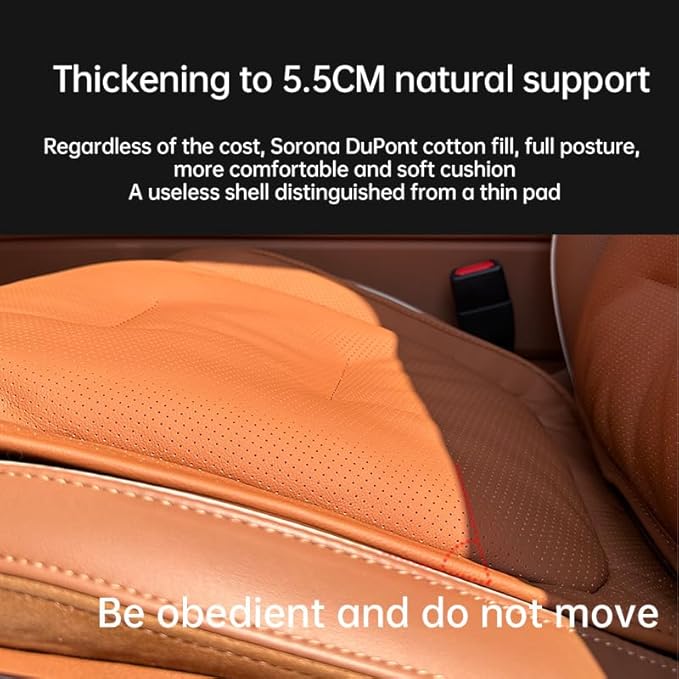 Car Car SUV's Wagon Universal Genuine Leather Seat Cushion Lumbar Back Top Layer Cowhide Front and Rear Cushion Plus Padded Comfort (Shiny Black, Seat)