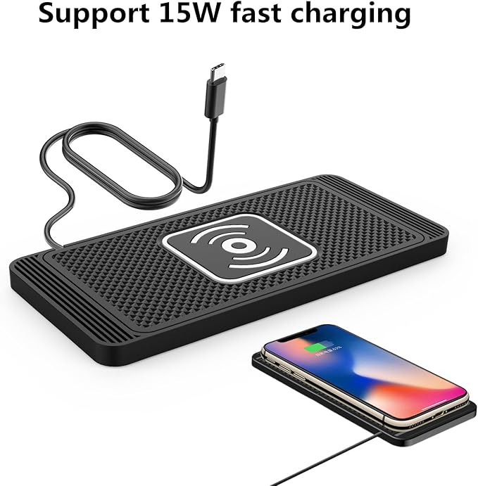 Wireless Charging Pad for Car for Ford F250 350 450 Edge SMax, 15W Fast Wireless Charger Mat Non-Slip Silicone Car Center Console Phone Charging Pad,A/15W-Type-c