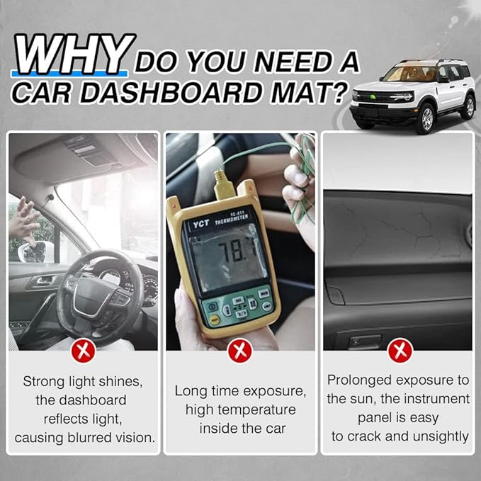 CARTIST Suede Dashboard Cover Fit for Ford Bronco Sport 2021 2022 2023 2024 2025 Dash Board for Ford Bronco Sport Accessories Mat Non-Slip Dash Mat Sunshade Glare UV Rays Protector