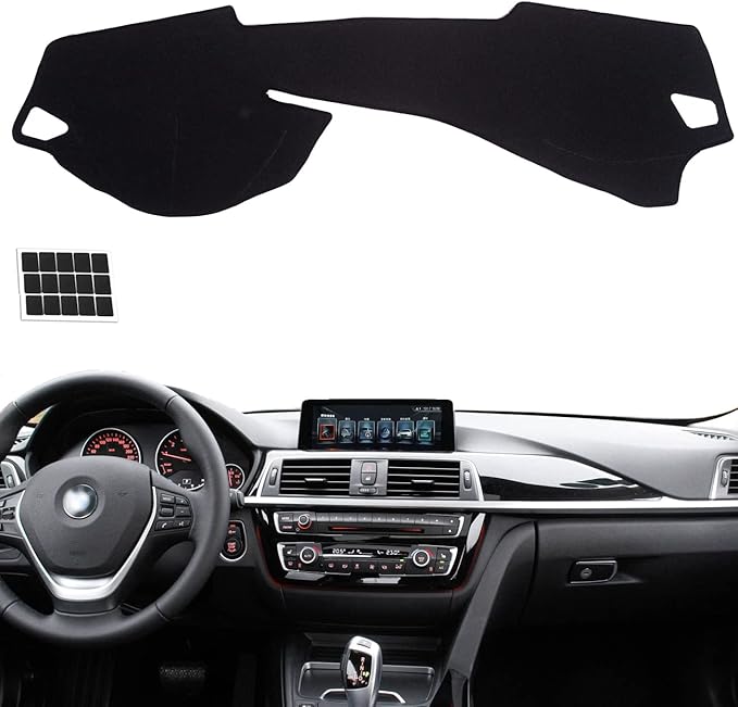 TUCAREST Dash Cover Fit for 14-18 BM-W 3 (Only F30 F31 F34) Nonslip Dash Cover Board Mat Sunshade No-Glare and Slip Pad Carpet Sunshield Protector (Without HUD or Center Horn) Flannel Black