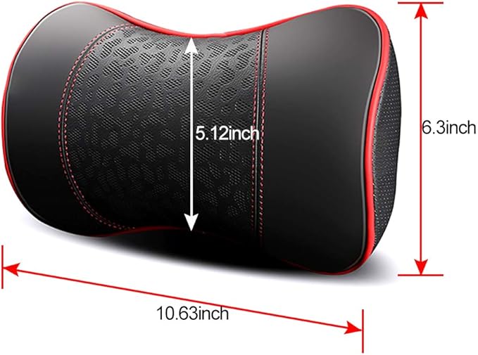 HAOTULE Car Leather Neck Pillows, Neck Rest Cushions,100% Memory Foam Cervical Support, Comfortable Travel car Seats and Home Office Soft Pillows, Red a Set (2 pcs)