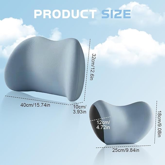 Headrest Lumbar Pillows Car Seat for Toyota Land Cruiser 2000-2025, Ergonomic Neck Back Support Cushion, Comfortable Breathable Washable Cover, Memory Foam, Gray