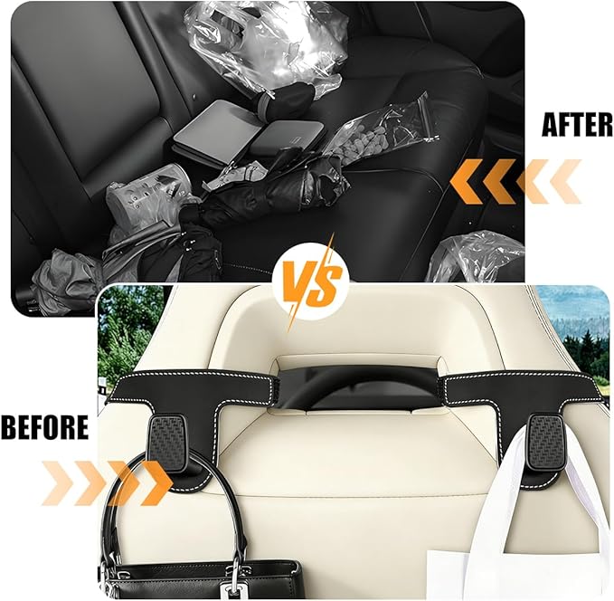 HZEL Car Seat Headrest Hook, 2PCS Vehicle Back Seat Hanger Holder Hook, Multipurpose Automotive Interior Headrest Storage Organizer for Purses Bags Coats, Universal for SUV Caravan Pickup (Black)