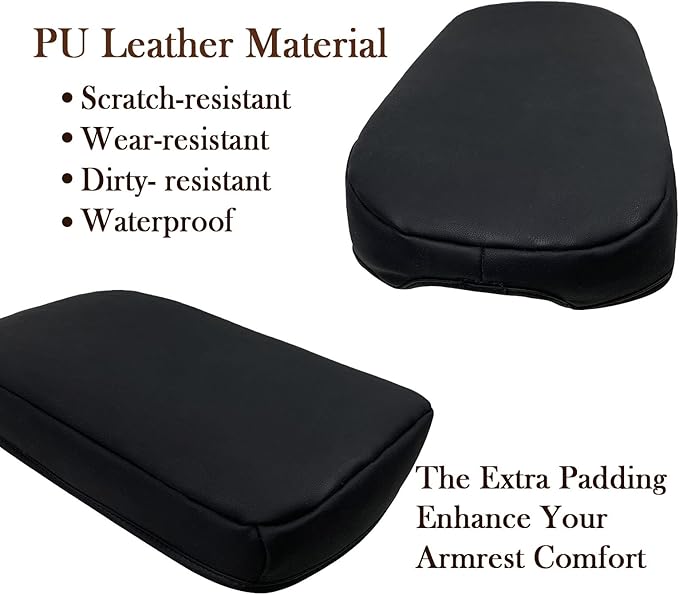 Car Armrest Center Console Covers for Toyota RAV4 Accessories 2026 2025 2024 2019 2020 2021 2022 2023, PU Leather Middle Console Lid Cover Pad Protector(Black with Cushion Flat)
