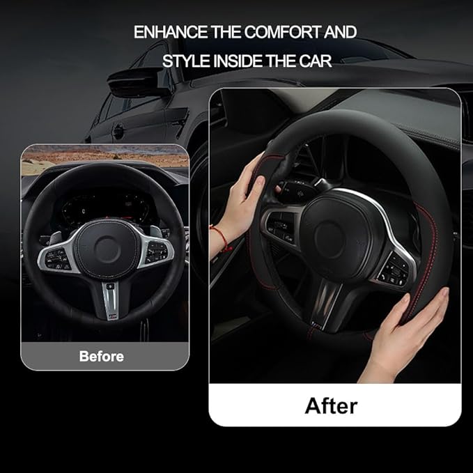 Car Steering Wheel Cover,Microfiber Leather Steering Wheel Cover Universal 14.5-15 inch, Anti-Slip Breathable Auto Wheel Cover Protector for Men Women, (Black)