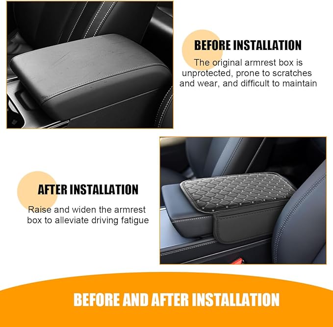 Bling Car Center Console Cover, Leather Crystal Rhinestone Vehicle Armrest Cushion Pad with Side Storage Bags, Scratch Resistant Auto Middle Console Protection Mat, Universal Fit (Black)
