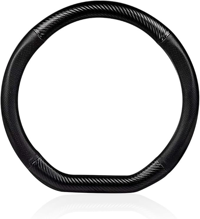 Car Carbon Fiber Steering Wheel Cover, D-shape Anti-slip Breathable Steering Wheel Protector, Four-season Interior Accessory, Universal for Most Cars (Black #D-shape)
