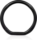 Car Carbon Fiber Steering Wheel Cover, D-shape Anti-slip Breathable Steering Wheel Protector, Four-season Interior Accessory, Universal for Most Cars (Black #D-shape)