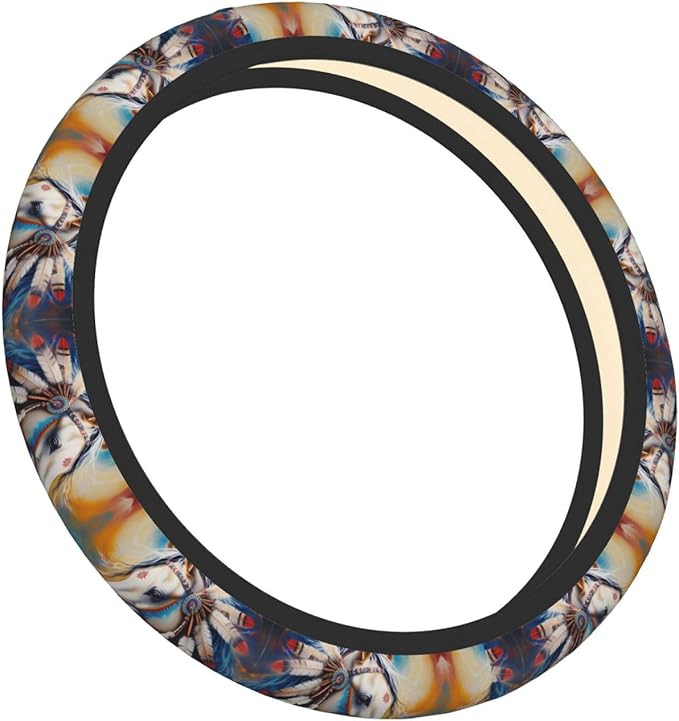 Colored Geometry Horse Head Universal Fit Steering Wheel Cover for Car, Truck, and SUV, Durable Steering Wheel Protection