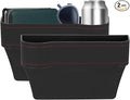 HARFINGTON 2pcs Car Seat Gap Filler Organizer 10.2 x 6.5 x 3.1 Inch ABS+Leather Universal Car Organizer Storage Box Between Seat and Console (Left+Right) with Cup Holders for Phone, Black