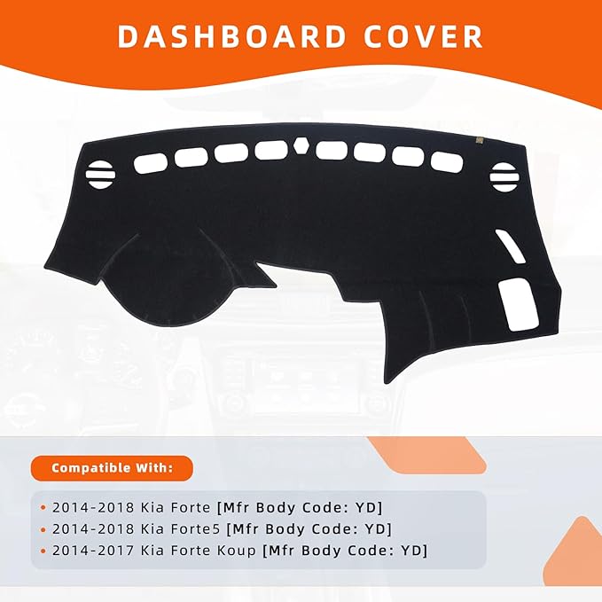 KEYOOG Dashboard Cover Dash Mat Fit for K-ia 2018-2014 Forte Forte5,2017-2014 Forte Koup,Car Dash Board Mat Anti-Glare Carpet,Non-Slip Pad Sunshield Protector (Black)