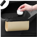 Car Trash Can, Foldable Small Hanging Trash Bin Waterproof Car Door Organizer, Multi-Function Leather Garbage Bag Mini Storage Can for Vehicle Back Seat & Side Door (Beige)