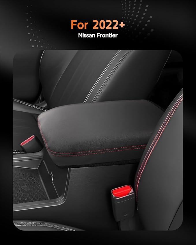 CDEFG for Nissan Frontier 2022-2025 2026 Center Console Cover Armrest Box Cover for Frontier (S, SV, SL, Pro-X, Pro-4X) Accessories Console Arm Rest Protector Red Line