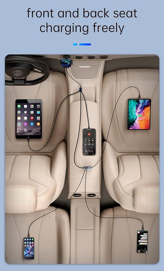 75.5W 6-Port Multiport Car Charger, PD Fast USB B C Car Charger for Multiple Devices,Cigarette Lighter Adapter Car Travel Essentials for Road Trips with 5FT Cable,Car Accessories for Smartphone