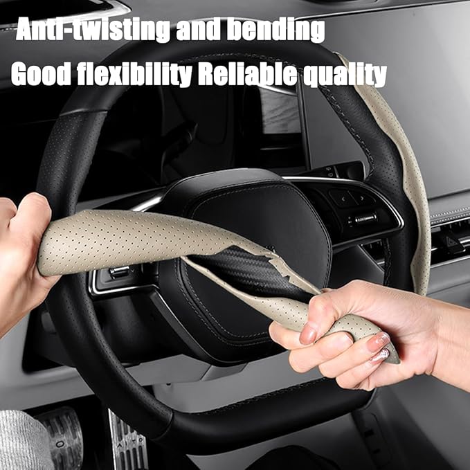 LoyaForba Car Steering Wheel Cover, Universal 15 Inch Leather Segmented Auto Steering Wheel Protector, Anti-Slip and Soft Breathable, Car Interior Accessories for Most Vehicle, SUV, Truck (Beige)