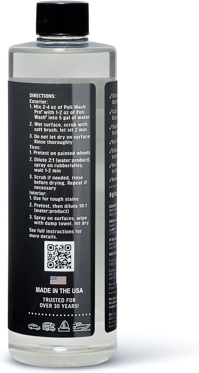 Poli Wash Pro® – Professional-Grade Boat & RV Cleaner and Stain Remover | Highly Concentrated Alkaline Formula for Fiberglass, Gel-coat, Vinyl, Upholstery & Carpets