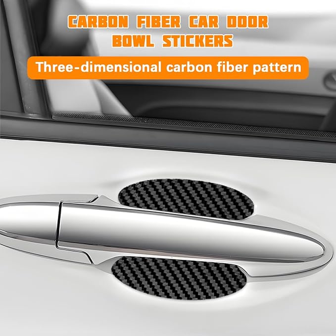 Car Door Handle Cup Protector, 4PCS Carbon Fiber Anti-Scratch Vehicle Door Handle Bowl Sticker, Self-Adhesive Automotive Paint Protective Film, Universal for SUV RV Truck (Black)