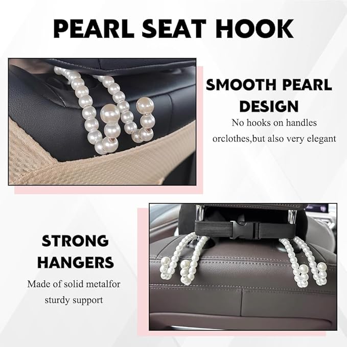 4PCS Elegant Pearl Car Seat Headrest Hook, Purse Hook for Car, Multi-Functional Automotive Rear Seat Hangers, Auto Interior Accessories Cute Vehicle Backseat Storage Hanger for Women Girls