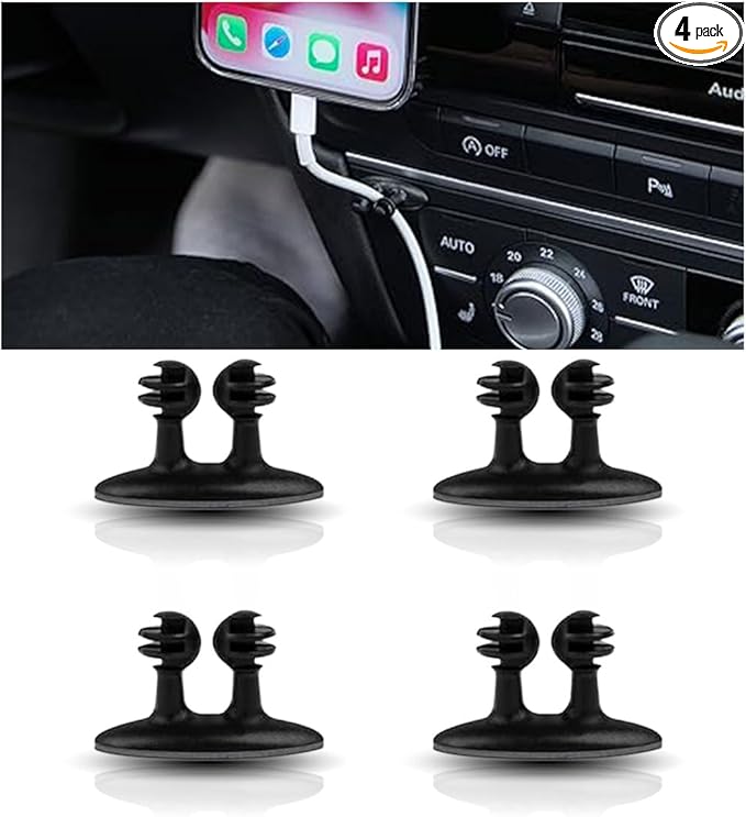 4PCS Car Cable Clips USB Cable Line Clip Holder for Car, Durable Strong Adhesive Cord Cable Holder Wire Organizer, Cord Organizer Cable Management Wire Holders for Cords