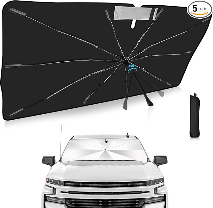 2025 Upgrade Windshield Sun Shade Umbrella Custom Fit for Chevrolet Silverado/GMC Sierra 2019-2025 Foldable UV Protection Car Cover, Emergency Rain Shield & Dashboard Protector-Durable Auto Accessory