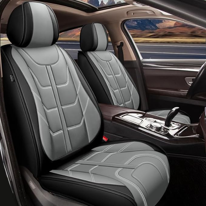 TTX LIGHTING Car Seat Covers 2 Front Seat Fit for Buick Lacrosse 2008-2019 - Waterproof Leather Seat Protector with Airbag Compatible Automotive Cushions Cover(Gray)