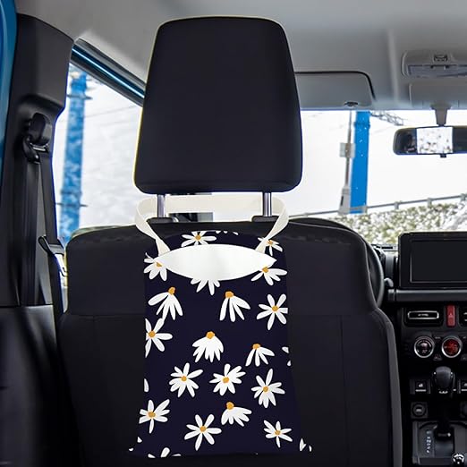 Pykfrhh Car Trash Bag, Car Garbage Bag, Car Trash Bag Hanging, Waterproof Car Back Seat Organizer, Car Trash Can for Car Accessories, Vehicle, Travelling, Camping, Flower Daisy Decor