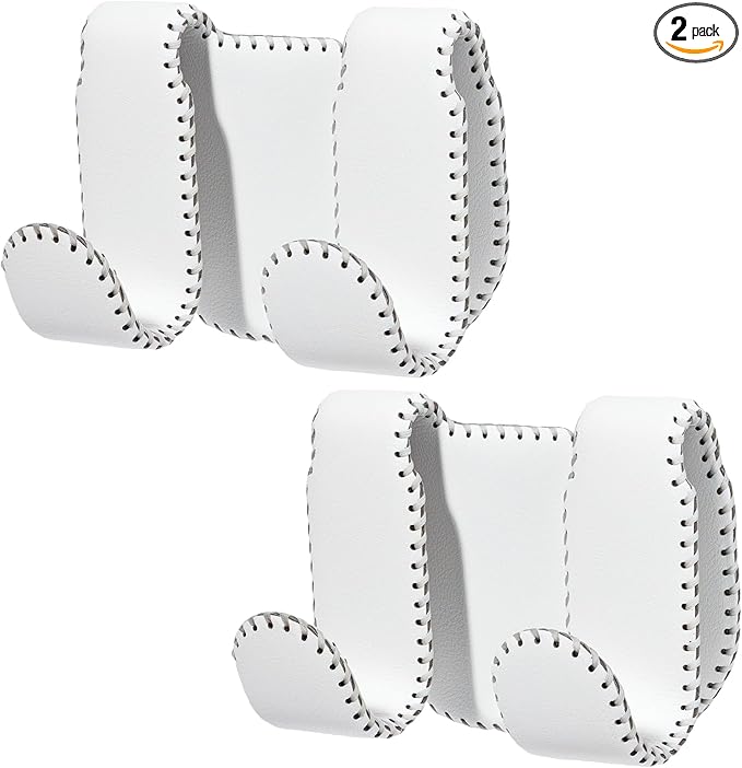 Car Seat Hooks for Tesla Model Y(Juniper) Model 3(Highland), Leather-Wrapped with Stainless Steel Core & Handmade Stitching, Purse Hanger Bag Holder, Automotive Seat Back Organizers (White-2 Pack)