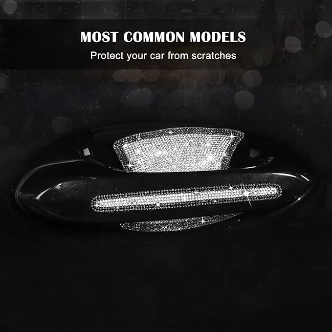 kingsea 8pcs Bling Car Door Handle Protector Stickers,Crystal Rhinestone Glitter Car Door Handles Cup Scratch Protectors Decals Universal (White & Black)