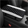 Car Center Console Cushion Pad, 12.6"×7.5" Waterproof Leather Armrest Seat Box Cover Protector, Soft Comfortable Anti-Scratch Arm Rest Console Pad for Most Cars Trucks SUVs (Black & White)