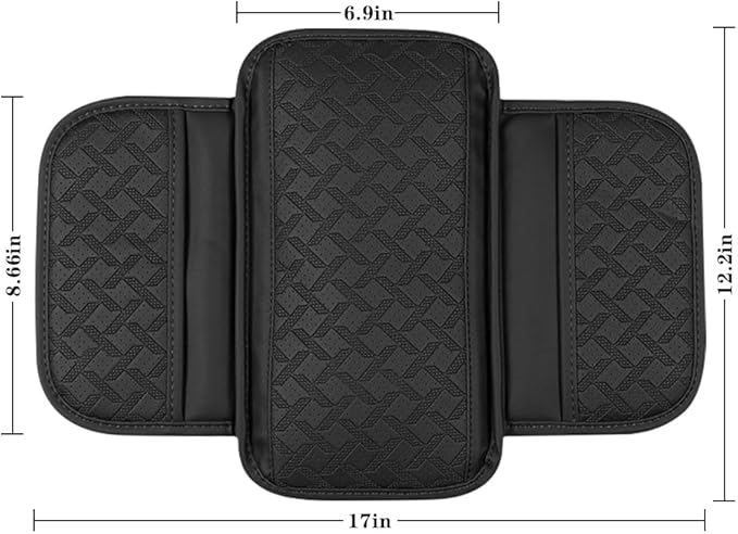 Car Center Console Cover, Microfiber Leather Vehicle Armrest Protector Cushion with 2 Storage Bags, Auto Middle Console Armrest Seat Box Pad Accessories, Universal for Most Cars (Black)