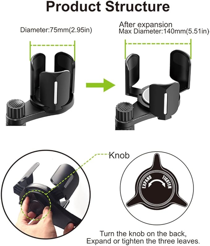 3 in 1 Car Cup Holder Expander with Adjustable Base, All Purpose Car Cup Holder and Organizer, Road Trip Essentials Car Accessories for Snack Bottles Cups Drinks (B03)