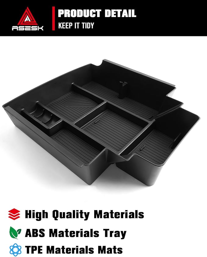 ASZSK for 2024-2026 Chevy Silverado EV&GMC Sierra EV Armrest Storage Box Console Organizer - Easy to Install&Lift Handle Design 2PCS Double Layer Center Console Upper&Lower Armrest Organizer