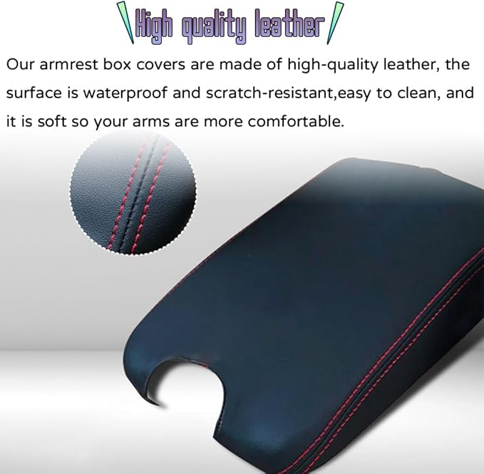 Custom Interior Accessories for Honda Accord 2008 2009 2010 2011 2012 PU Leather Center Console Armrest Box Cover Armrest Cushion Central Armrest Protector Pad(Black with Black Stitching)