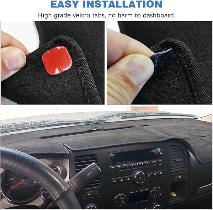 Dashboard Cover Compatible with 2007-2013 Chevy Silverado GMC Sierra with Two Glove Boxes Dash Cover Mat Black Premium Carpet