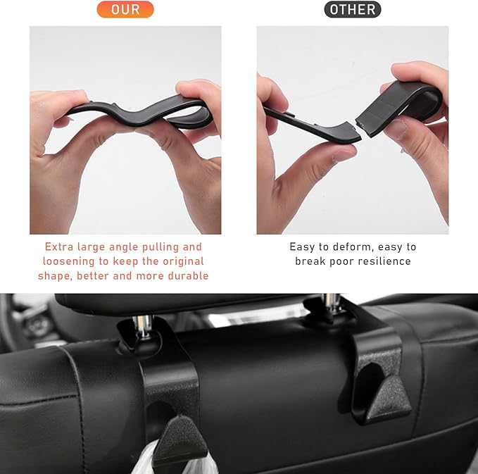 4 PCS Car Seat Headrest Hooks, Auto Seat Hook Hangers Storage Organizer, Back Seat Hanger for Car Handbag Clothes Coats Grocery Bags, Universal Interior Car Accessories (Black)
