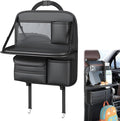 Universal Premium Leather Foldable Car Backseat Organizer with Table Tray, Seat Back Protector with Touch Screen Pad Phone Holder, Car Storage Pockets Tissue Holder with School Bags Hooks