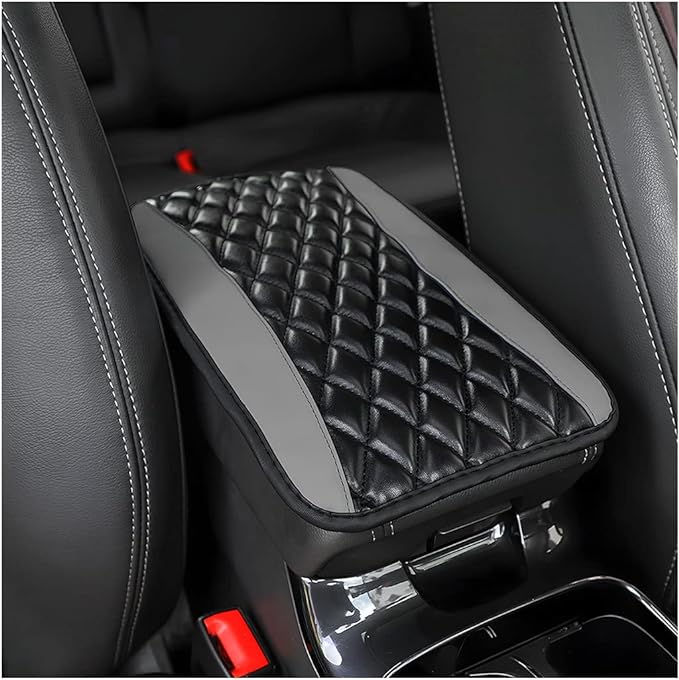 Moly Magnolia Car Center Console Cushion Pad, Universal Leather Waterproof Armrest Seat Box Cover Protector,Comfortable Car Decor Accessories Fit for Most Cars, Vehicles, SUVs (Gray)
