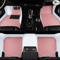 Custom Luxury Leather Car Floor Mats Upgrade Your Car's Interior All-Weather Protection for Cars, SUVs, Trucks Compatible with Automotive Mats (White+Pink)