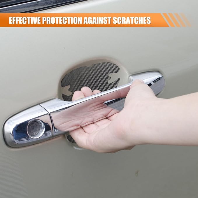 4PCS Car Door Handle Cup Scratch Protector, 3D Carbon Fiber Door Bowl Sticker, Car Paint Protective Film, Universal Automotive Doors Handle Guard Pad for Most Cars (Black)