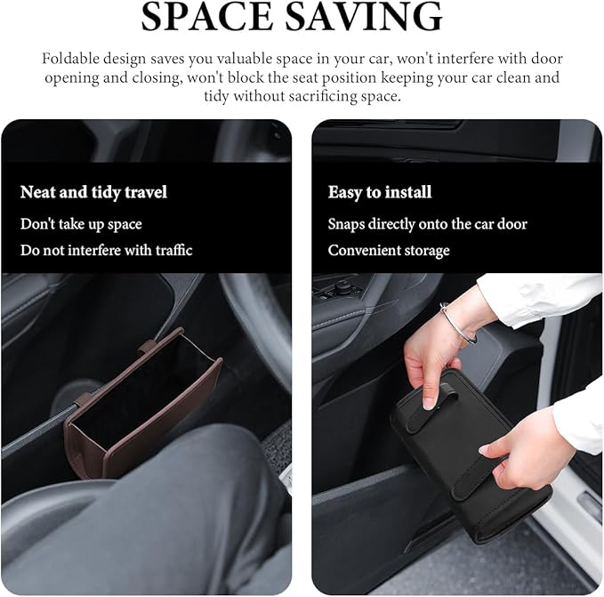 Car Trash Can, Foldable Leather Hanging Trash Bag, Multi-Function Mini Storage Box, Garbage Can for Car, Brown