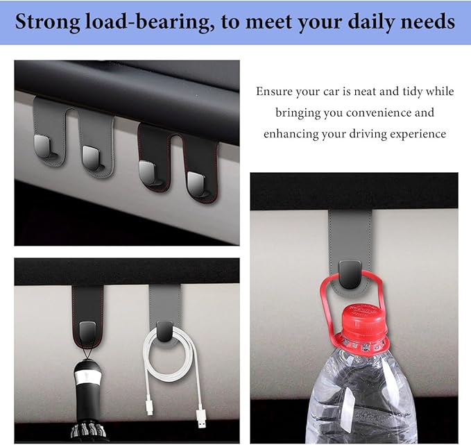 Car Co-Pilot Glovebox Hooks, Anti-Scratch Leather Hanger Auto Glove Box Front Seat Hook, Universal Vehicle Glove Box Organizer Hanger for Hanging Handbag Purse Umbrella (Gray, Double Hooks)