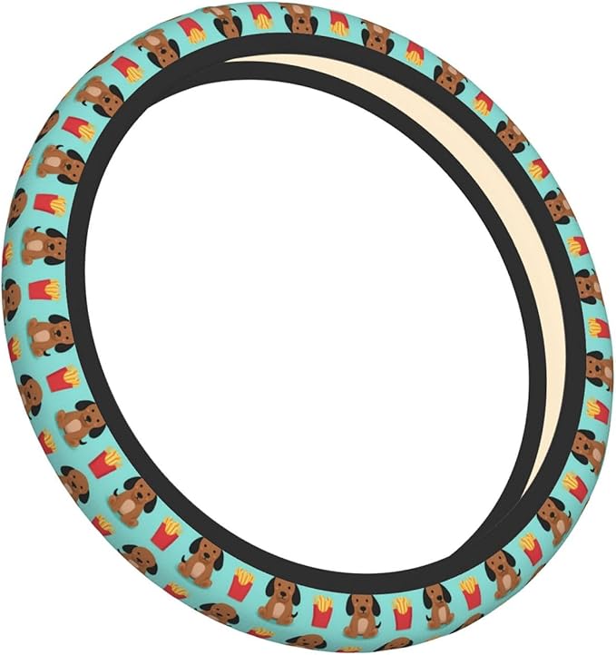 Neoprene Steering Wheel Cover Sausage Dachshunds-Dog Car Steering Wheel Cover Universal Fit for Most Cars